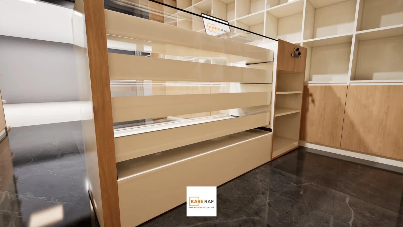 Levent Tattoo Supply dövme malzemeleri mağazası raf sistemleri Tahtakale Fatih 3D mağaza görselleştirme — Kare Raf (8)