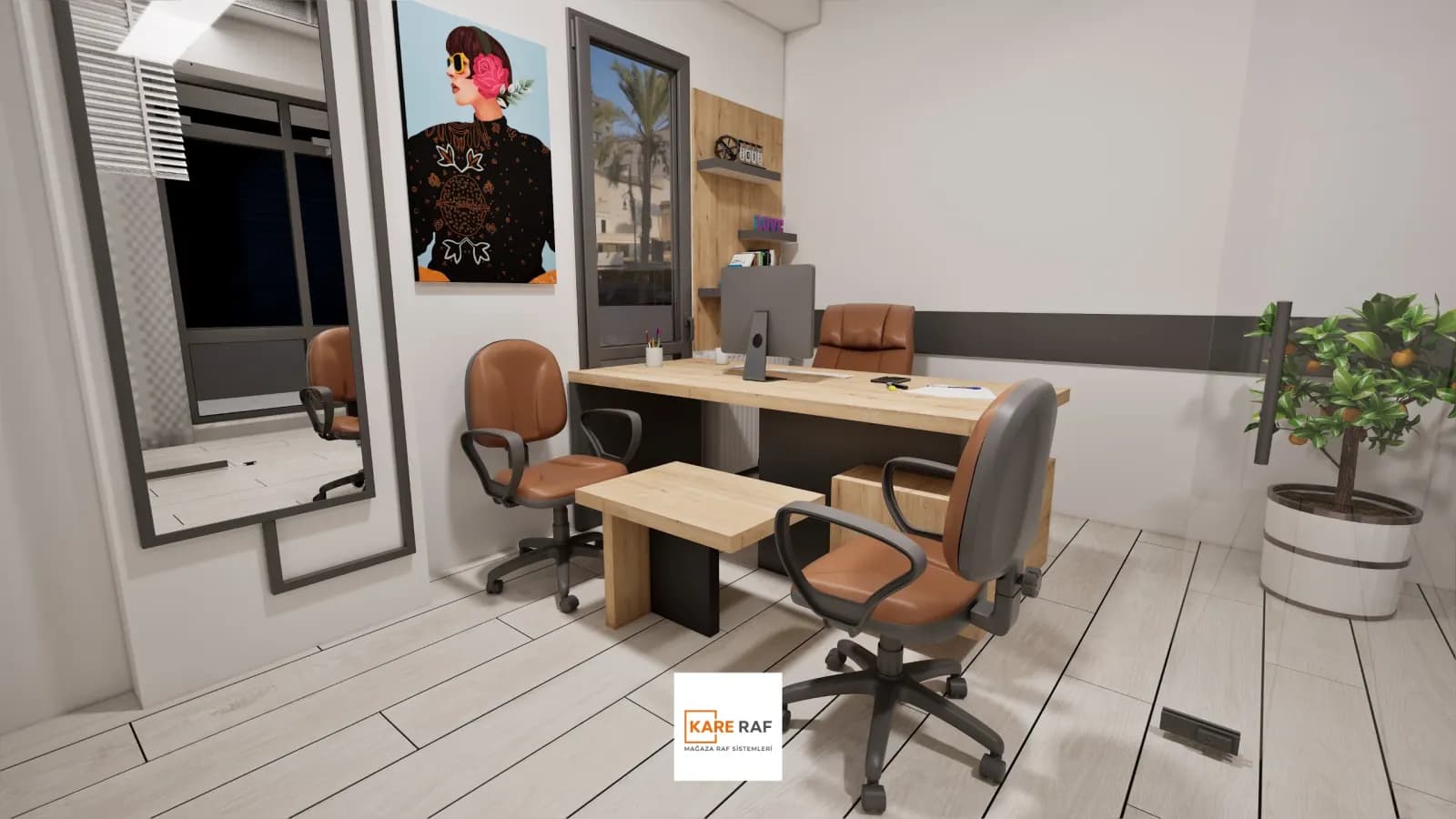 Megyori ofis katı iç mekan tasarımı ve raf sistemleri Ataşehir 3D görselleştirme — Kare Raf (8)